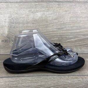 Vionic Bella II Women’s Sz 8 Wide Black Patent Leather Slip On Flip Flop Sandals